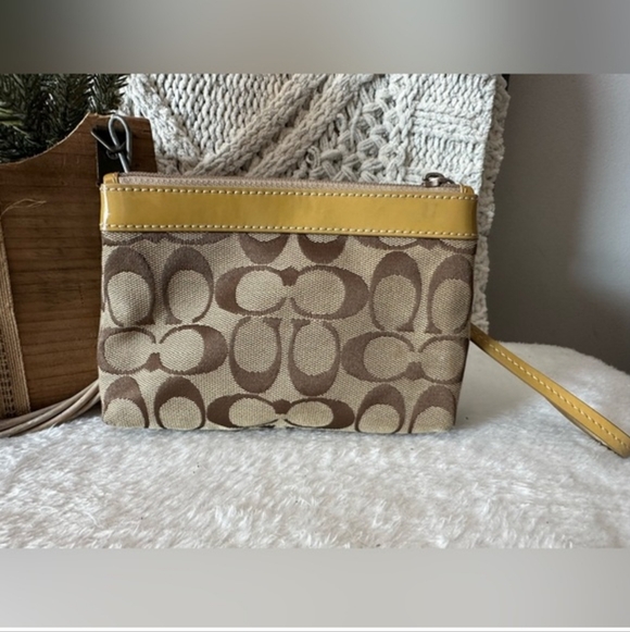 Coach Tan and Yellow Signature Wristlet - Picture 3 of 4